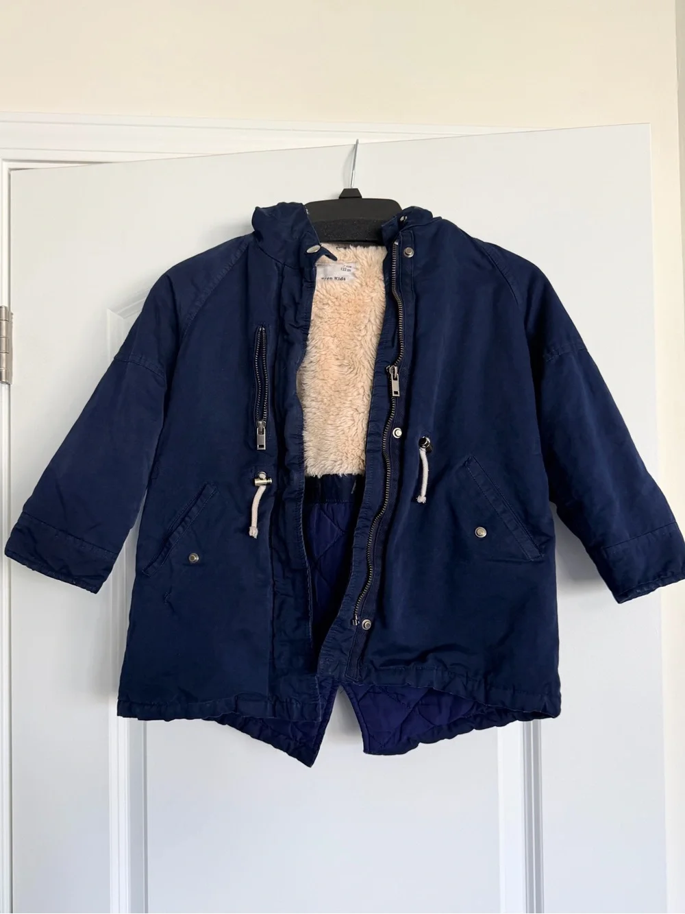 Zara Kids Navy Hooded Parka Jacket with Faux Fur Lining